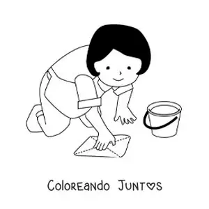 Imagen para colorear de una ama de casa limpiando el piso