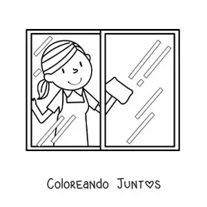 Imagen para colorear de una mujer limpiando las ventanas