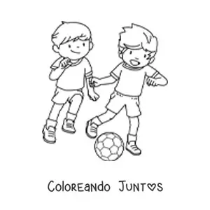 Imagen para colorear de dos niños jugando fútbol