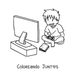 Imagen para colorear de un niño sentado jugando videojuegos