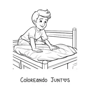Imagen para colorear de un niño haciendo la cama al despertar