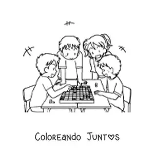 Imagen para colorear de unos niños jugando ajedrez japonés
