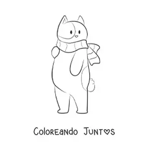 Imagen para colorear de un gato animado usando una bufanda