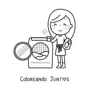 Imagen para colorear de una madre animada lavando la ropa en la lavadora