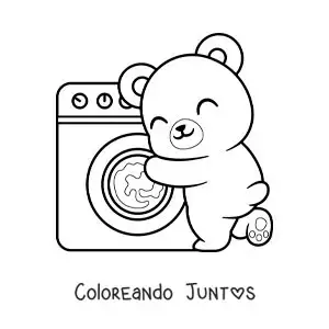 Imagen para colorear de un oso animado lavando la ropa en la lavadora