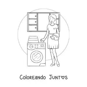 Imagen para colorear de una ama de casa lavando la ropa en la lavadora