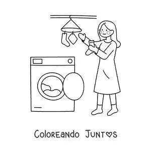 Imagen para colorear de una mujer sacando la ropa de la lavadora para tenderla