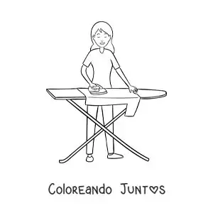 Imagen para colorear de una chica planchando una camisa en una tabla de planchar