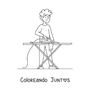 Imagen para colorear de un chico joven planchando ropa en una tabla de planchar