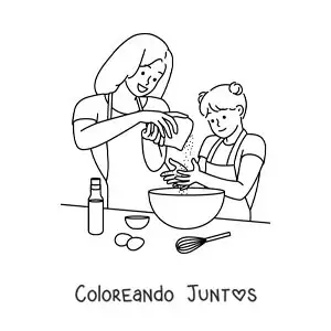 Imagen para colorear de una madre cocinando junto a su hija
