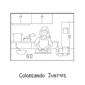 Imagen para colorear de una madre cocinando en la cocina