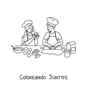 Imagen para colorear de una pareja cocinando empanadas
