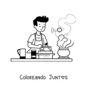 Imagen para colorear de un hombre cocinando en casa