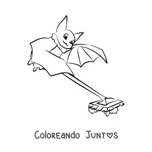 Imagen para colorear de un murciélago animado limpiando el piso con fregona