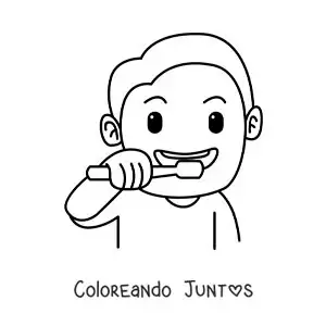 Imagen para colorear de un niño cepillando sus dientes