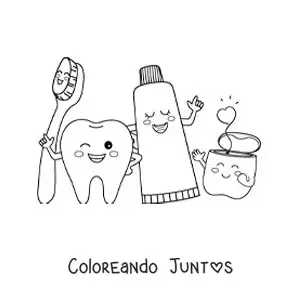 Imagen para colorear de artículos de la limpieza dental kawaii animados