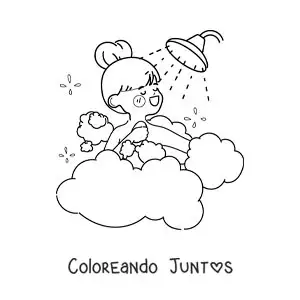 Imagen para colorear de una chica kawaii aseándose en la ducha