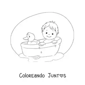 Imagen para colorear de un bebé en la bañera con un patito de hule