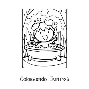 Imagen para colorear de una caricatura de un niño bañándose en una bañera