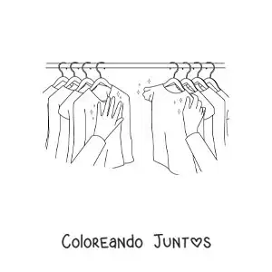 Imagen para colorear de una persona eligiendo una camiseta de su armario