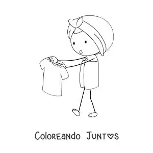 Imagen para colorear de una niña cubierta con toallas sosteniendo una camisa en una percha