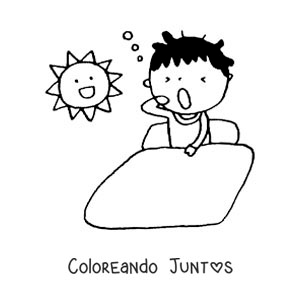 Imagen para colorear de una caricatura de un niño bostezando en la mañana