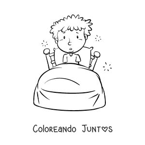 Imagen para colorear de un niño animado despertando en su cama