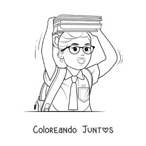 Imagen para colorear de una niña con uniforme escolar llevando libros