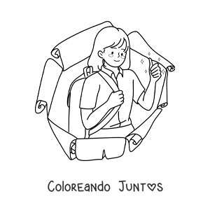 Imagen para colorear de una niña con uniforme y mochila lista para el regreso a clases
