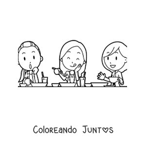 Imagen para colorear de amigas comiendo juntas