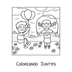 Imagen para colorear de niños jugando en el parque