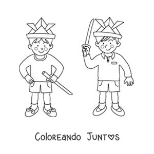 Imagen para colorear de dos amigos jugando a los héroes