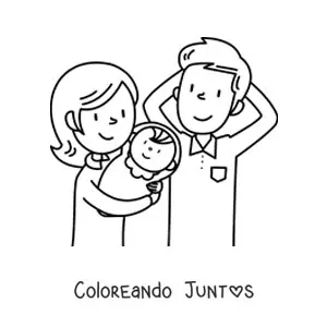 Imagen para colorear de una familia nuclear con un bebé