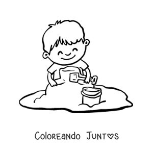 Imagen para colorear de un niño jugando en la arena