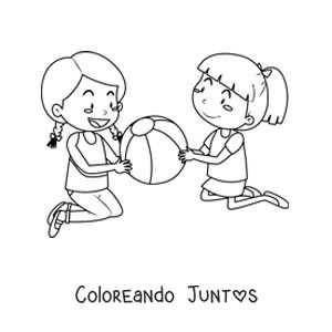 Imagen para colorear de dos niñas jugando con una pelota