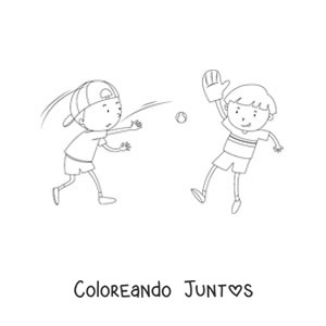 Imagen para colorear de dos niños jugando béisbol