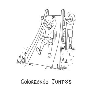 Imagen para colorear de dos niños jugando en un tobogán