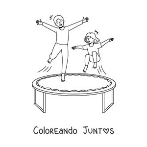 Imagen para colorear de niños jugando en un trampolín
