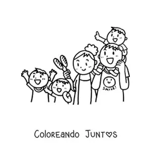 Imagen para colorear de una familia de dos padres y tres niños