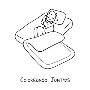 Imagen para colorear de un niño dormido en su cama