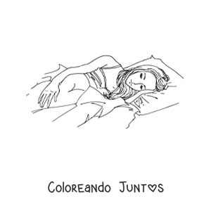 Imagen para colorear de una chica anime durmiendo en su cama