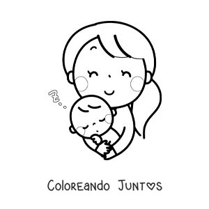 Imagen para colorear de una madre durmiendo a su bebé en brazos