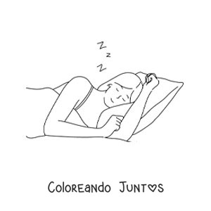 Imagen para colorear de una chica durmiendo cómoda sobre la almohada