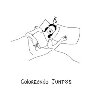 Imagen para colorear de una mujer dormida en la cama con antifaz