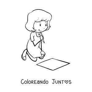 Imagen para colorear de una niña escribiendo en el piso
