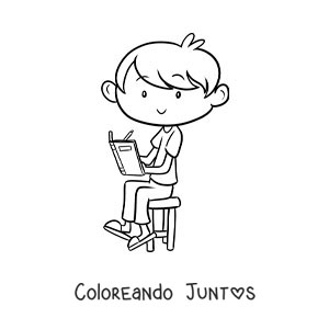 Imagen para colorear de un niño sentado en una silla haciendo su tarea