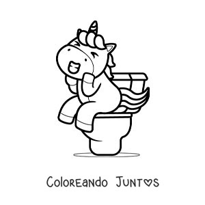 Imagen para colorear de un unicornio animado sentado en el inodoro