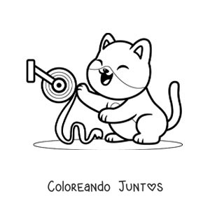 Imagen para colorear de un gato animado jugando con el papel higiénico