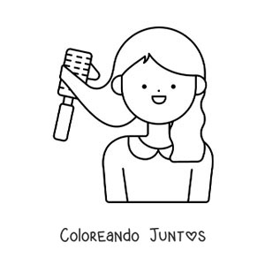 Imagen para colorear de una niña peinando su cabello con un cepillo