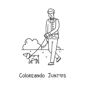 Imagen para colorear de un hombre paseando a su perro en el parque